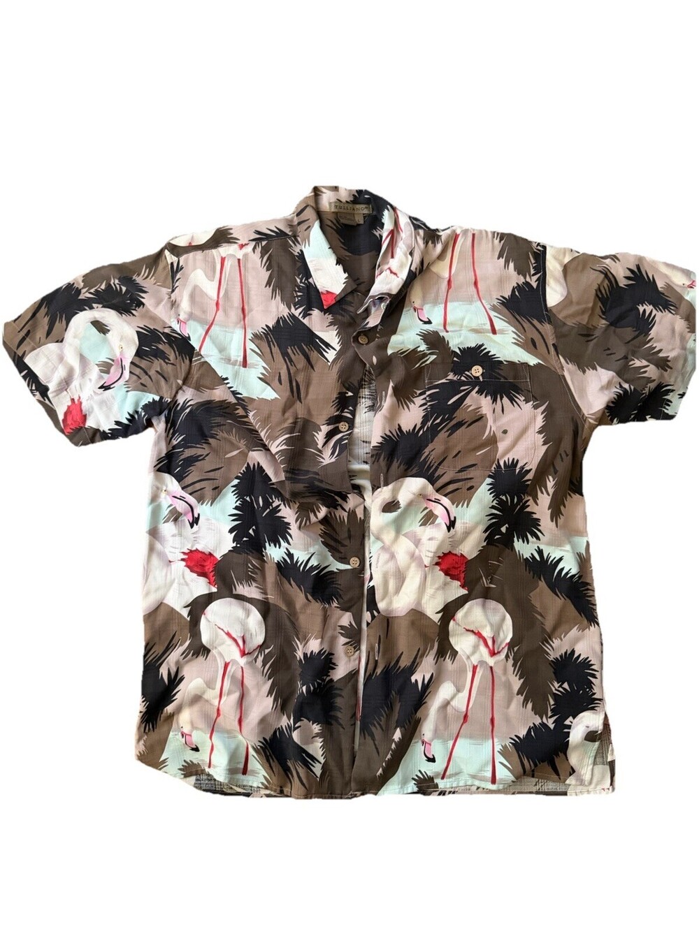 Tulliano 100% Silk Aloha Hawaii Shirt Flamingos design Size L